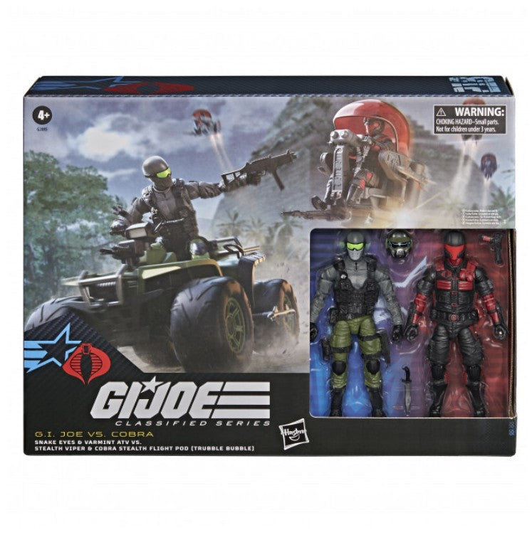 Preorder due Oct 2026 - G.I. Joe Classified Series #218, Snake Eyes & Varmint ATV Vs. Stealth Viper & Cobra Stealth Flight Pod (Trubble Bubble)